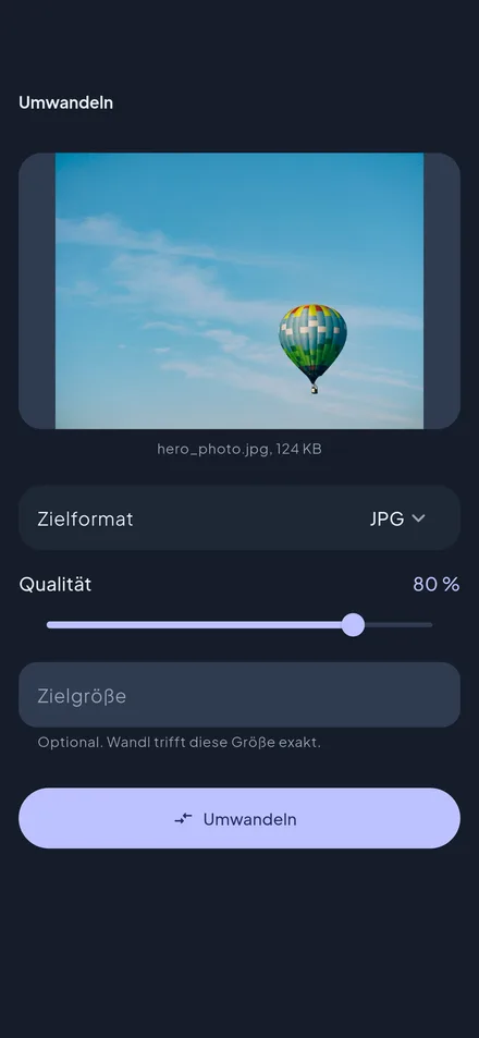 Wandl – Umwandeln: Zielformat, Qualität und exakte Zielgröße