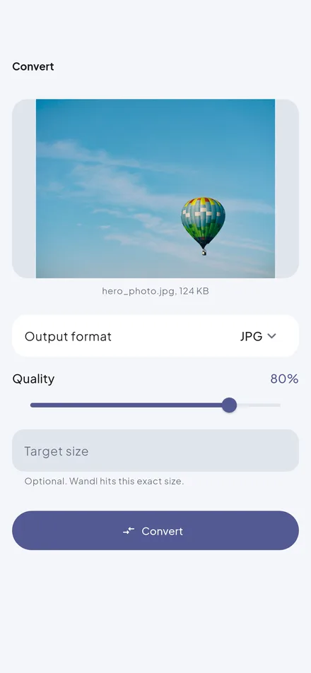 Wandl – convert screen: target format, quality and exact target size